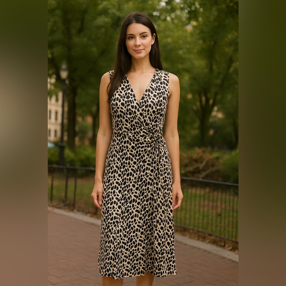 Donna Ricco Leopard Print Midi Dress